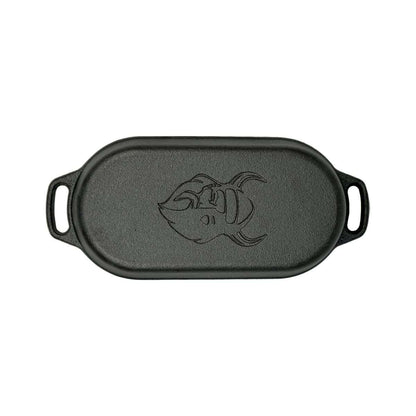 Valhal Outdoor Dutch Oven – Gietijzeren Braadpan met Grilldeksel (Ovaal, 1 Liter)