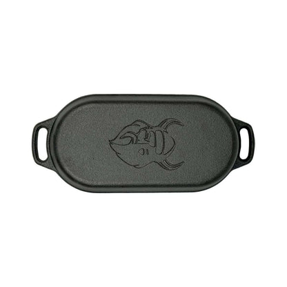 Valhal Outdoor Dutch Oven – Gietijzeren Braadpan met Grilldeksel (Ovaal, 1 Liter)