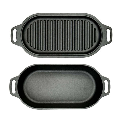 Valhal Outdoor Dutch Oven – Gietijzeren Braadpan met Grilldeksel (Ovaal, 2 Liter)