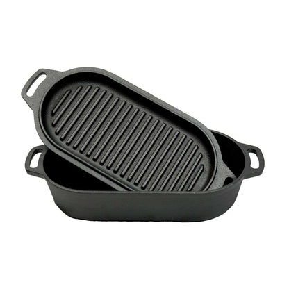 Valhal Outdoor Dutch Oven – Gietijzeren Braadpan met Grilldeksel (Ovaal, 2 Liter)