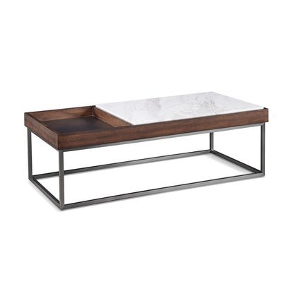 ENNIS COFFEE TABLE IN BROWN SABLE Moderne Klasse – Salontafel met Jazz Marmer, Walnootfineer en Dubbel Tafelblad