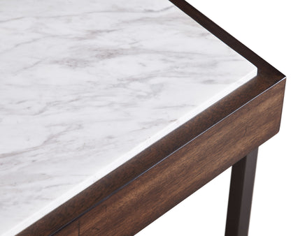 ENNIS END TABLE IN BROWN SABLE Eigentijdse Luxe – Dubbelbladige Bijzettafel met Jazz Marmer en Walnootfineer