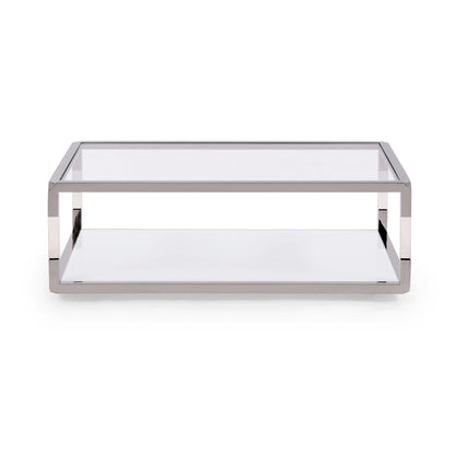 JASPER RECTANGLE COFFEE TABLE IN ACRYLIC, WHITE GLASS AND POLISHED STAINLESS STEEL Moderne Luxe in Zwevend Design – Salontafel met Glans en Transparantie