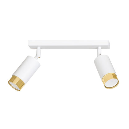 HIRO 2-WH GOLD – Verfijnde witte dubbele spotlight met gouden accenten en E14 fitting