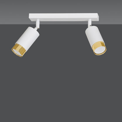 HIRO 2-WH GOLD – Verfijnde witte dubbele spotlight met gouden accenten en E14 fitting