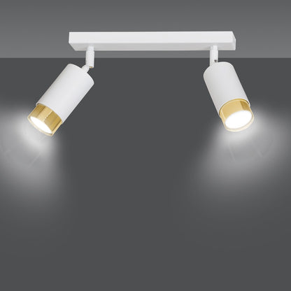HIRO 2-WH GOLD – Verfijnde witte dubbele spotlight met gouden accenten en E14 fitting