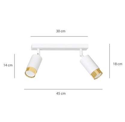 HIRO 2-WH GOLD – Verfijnde witte dubbele spotlight met gouden accenten en E14 fitting