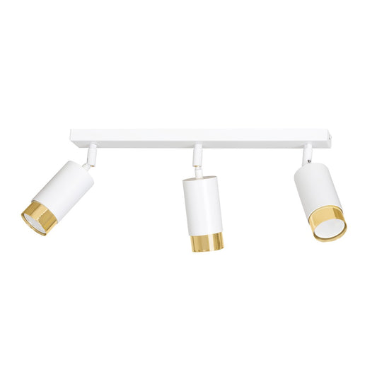 HIRO 3-WH-GOLD Spotlamp – Elegante 3-lichts plafondspot in wit met gouden accenten voor gerichte verlichting