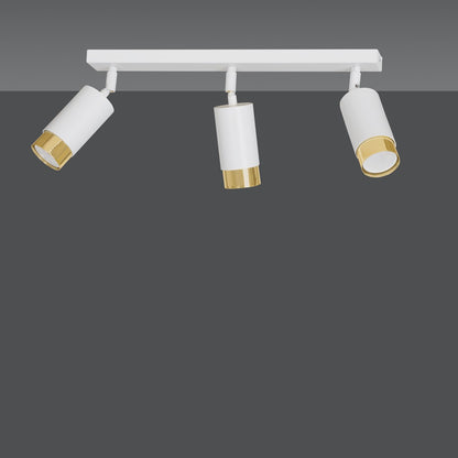 HIRO 3-WH-GOLD Spotlamp – Elegante 3-lichts plafondspot in wit met gouden accenten voor gerichte verlichting