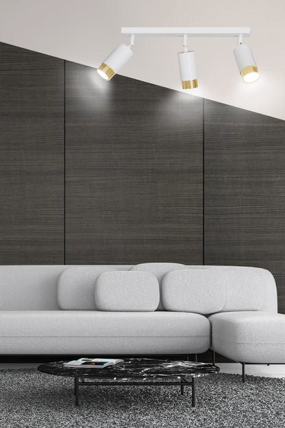 HIRO 3-WH-GOLD Spotlamp – Elegante 3-lichts plafondspot in wit met gouden accenten voor gerichte verlichting