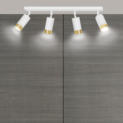 HIRO 4-WH-GOLD Spotlamp – Stijlvolle 4-lichts richtspot in wit met gouden accenten voor functionele sfeer