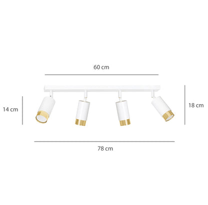 HIRO 4-WH-GOLD Spotlamp – Stijlvolle 4-lichts richtspot in wit met gouden accenten voor functionele sfeer