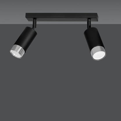 HIRO 2-BL CHROME – Strakke zwarte dubbele spotlight met chroomaccent en E14 fitting