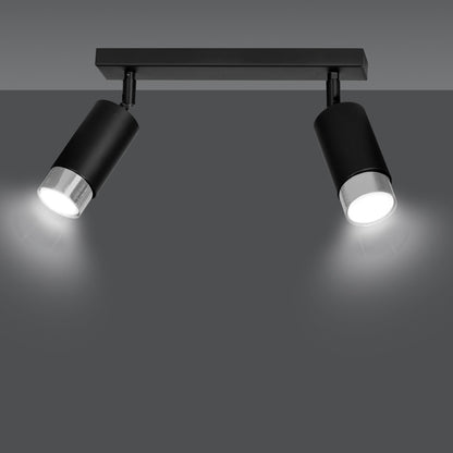HIRO 2-BL CHROME – Strakke zwarte dubbele spotlight met chroomaccent en E14 fitting