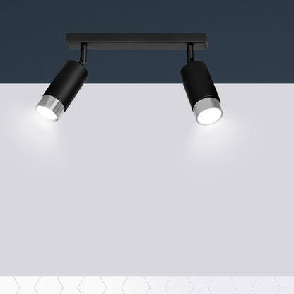 HIRO 2-BL CHROME – Strakke zwarte dubbele spotlight met chroomaccent en E14 fitting