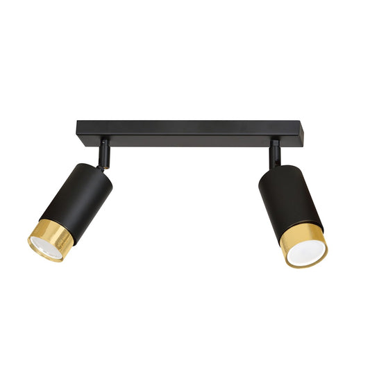 HIRO 2-BL GOLD – Elegante zwarte dubbele spotlight met gouden accenten voor gerichte verlichting