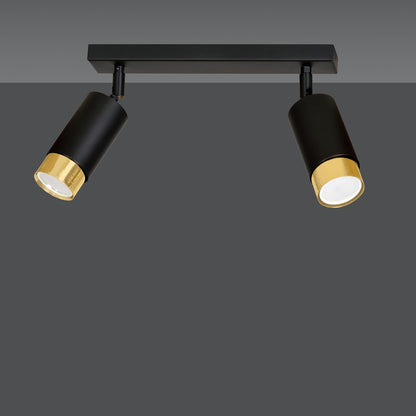 HIRO 2-BL GOLD – Elegante zwarte dubbele spotlight met gouden accenten voor gerichte verlichting