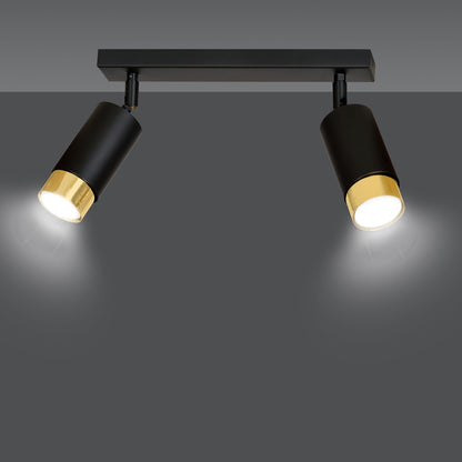 HIRO 2-BL GOLD – Elegante zwarte dubbele spotlight met gouden accenten voor gerichte verlichting