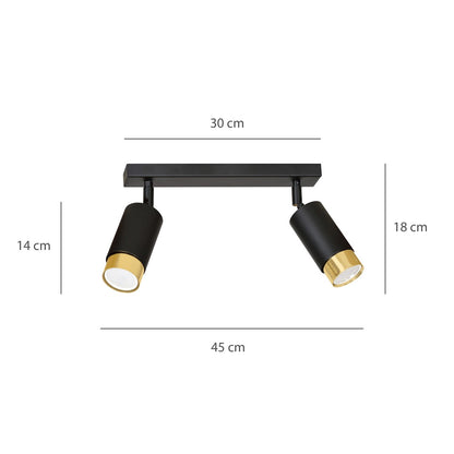 HIRO 2-BL GOLD – Elegante zwarte dubbele spotlight met gouden accenten voor gerichte verlichting