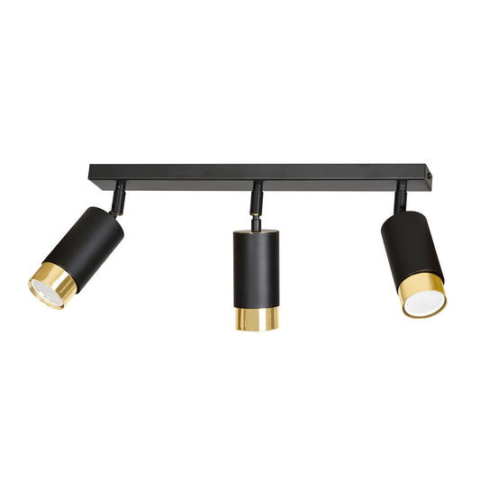 HIRO 3-BL-GOLD Spotlamp – Stijlvolle 3-lichts plafondspot in zwart met gouden accenten voor gerichte sfeerverlichting