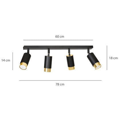 HIRO 4-BL-GOLD Spotlamp – Richtbare 4-lichts spot voor stijlvolle en functionele accenten