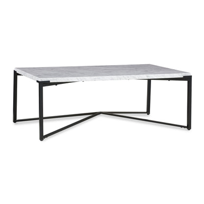 SAXON COFFEE TABLE IN CARRARA MARBLE AND MATTE BLACK Natuurlijke Luxe & Industrieel Design – Salontafel met Karakter en Contrast
