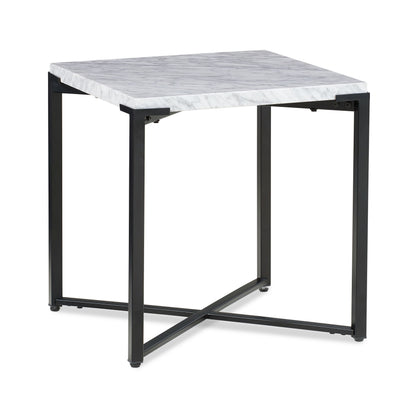 SAXON END TABLE IN CARRARA MARBLE AND MATTE BLACK Industrieel Design met Natuurlijke Luxe – Compacte Blikvanger met Marmeren Blad