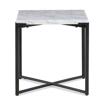SAXON END TABLE IN CARRARA MARBLE AND MATTE BLACK Industrieel Design met Natuurlijke Luxe – Compacte Blikvanger met Marmeren Blad