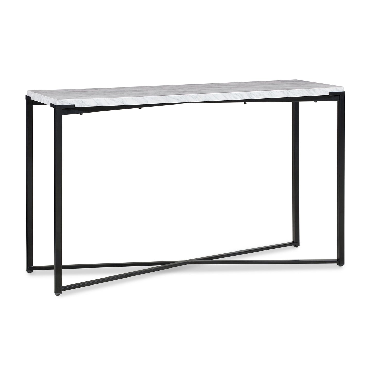 SAXON CONSOLE TABLE IN CARRARA MARBLE AND MATTE BLACK Natuurlijke Luxe Ontmoet Industrieel Design – Strakke Console met Marmeren Blad