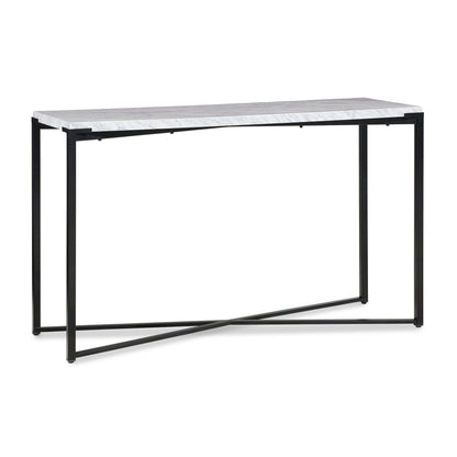 SAXON CONSOLE TABLE IN CARRARA MARBLE AND MATTE BLACK Natuurlijke Luxe Ontmoet Industrieel Design – Strakke Console met Marmeren Blad