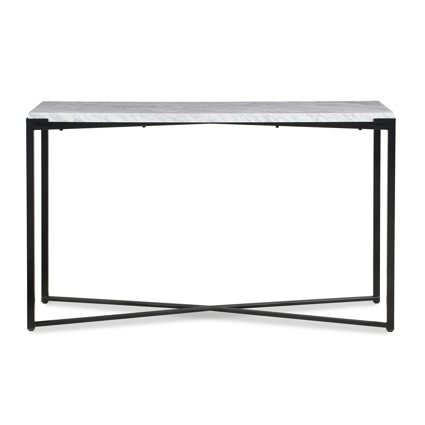 SAXON CONSOLE TABLE IN CARRARA MARBLE AND MATTE BLACK Natuurlijke Luxe Ontmoet Industrieel Design – Strakke Console met Marmeren Blad