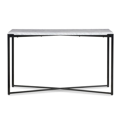 SAXON CONSOLE TABLE IN CARRARA MARBLE AND MATTE BLACK Natuurlijke Luxe Ontmoet Industrieel Design – Strakke Console met Marmeren Blad