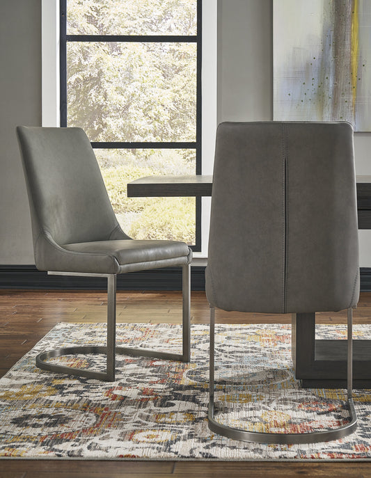 OXFORD DINING CHAIR IN BASALT GREY (SET OF 2) Krachtige Elegantie – Eetkamerstoelen met Nikkelaccent en Zwevende Sokkel
