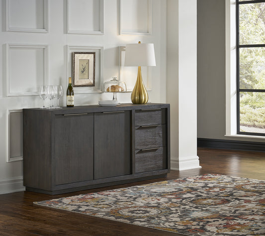 OXFORD SIDEBOARD IN BASALT GREY Krachtig Statement – Strak Dressoir in Massief Acacia met Moderne Details