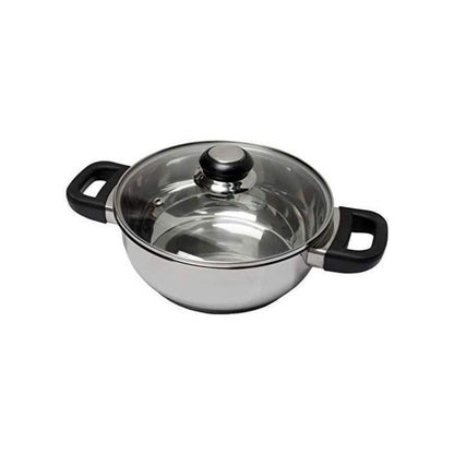 BAUMALU 331974 Braadpan 24 cm – Robuust roestvrij staal met bakeliet deksel saffierglas