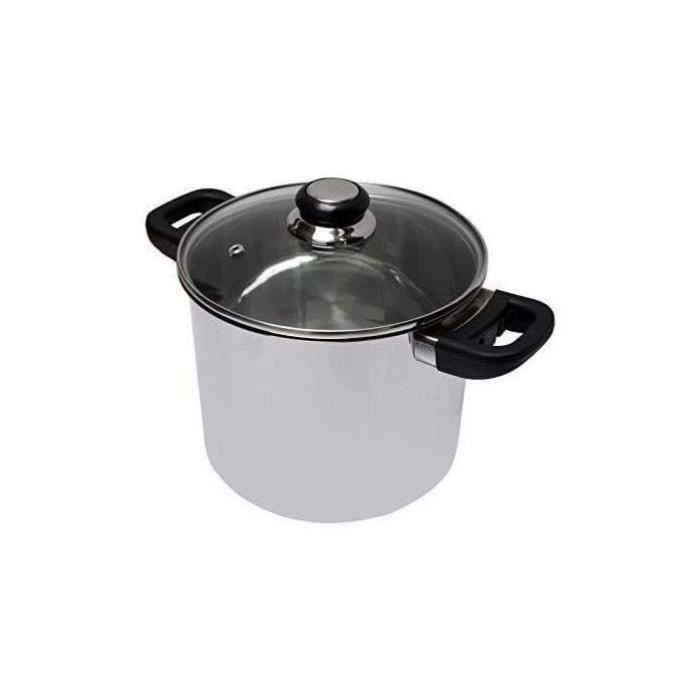 BAUMALU Caterer Stainless Steel Pan – Hoogwaardig 24 cm model met Saffier-glas deksel & bakelieten handgreep
