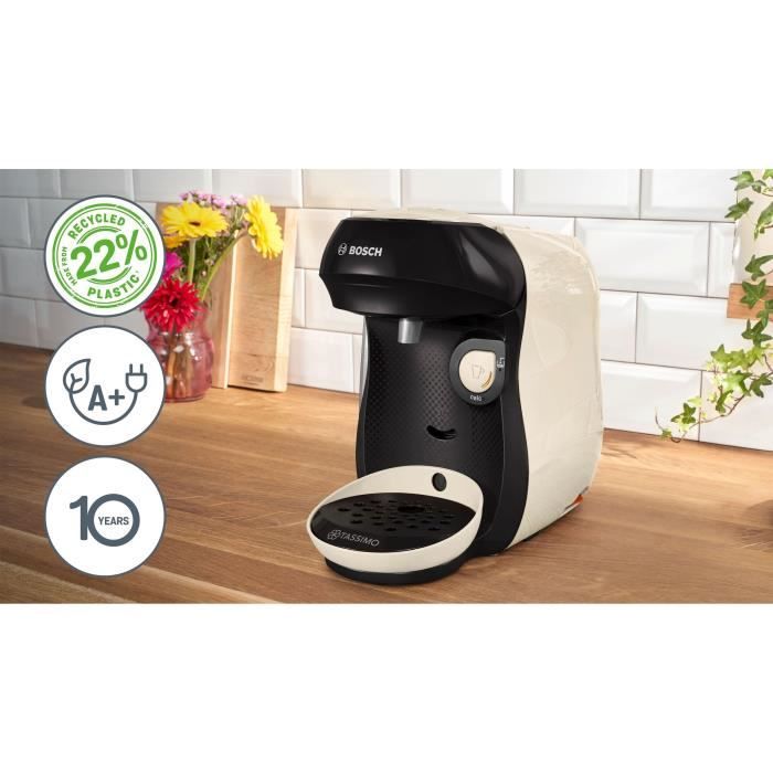 BOSCH TASSIMO T10 Happy Vanille – Compacte multidrank-koffiemachine in naturel vanille, 1400 W