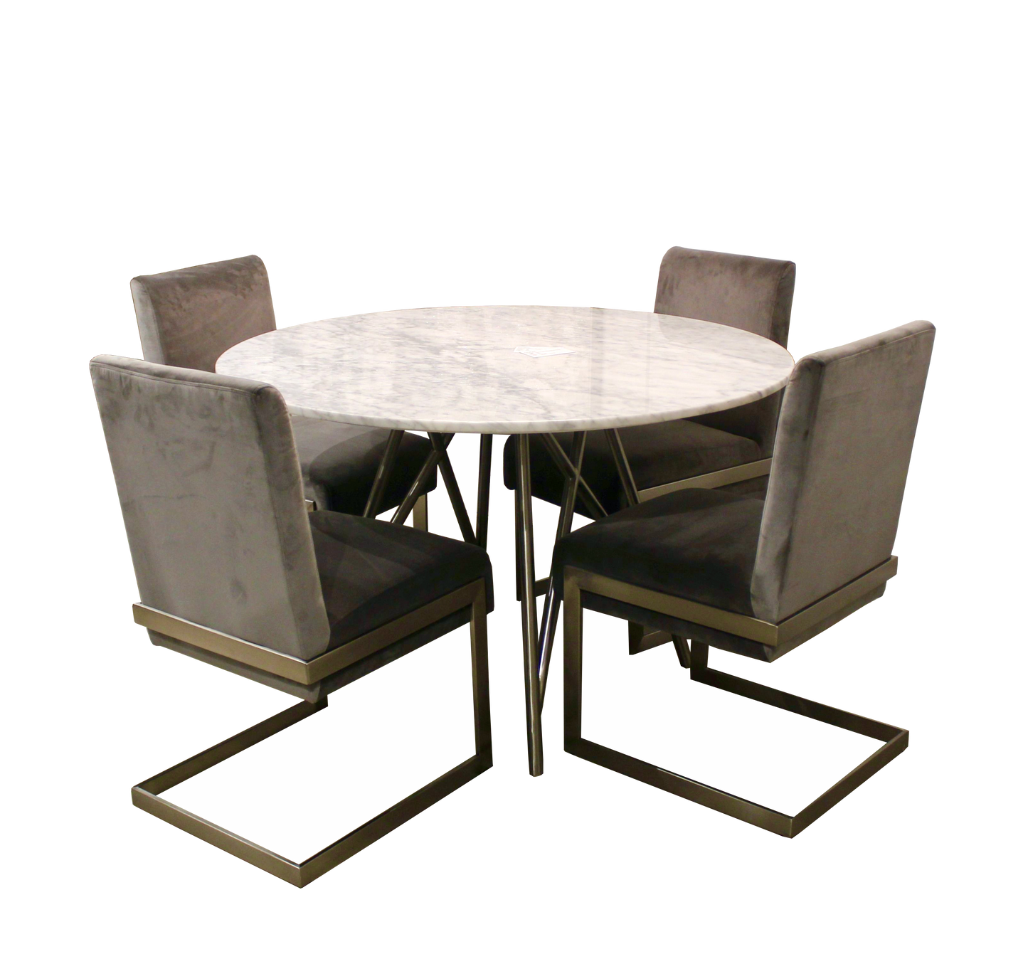 CORAL ROUND DINING TABLE IN MARBLE AND BRUSHED STAINLESS STEEL Tijdloze Elegantie – Ronde Eettafel van Carrara Marmer met Strakke RVS Basis