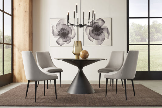 WINSTON STONE TOP METAL BASE ROUND DINING TABLE IN BLACK Trendy Tafeldesign voor de Nieuwe Generatie – Ronde Eettafel met Sintersteen en Metaal