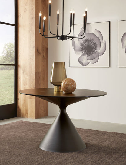 WINSTON STONE TOP METAL BASE ROUND DINING TABLE IN BLACK Trendy Tafeldesign voor de Nieuwe Generatie – Ronde Eettafel met Sintersteen en Metaal