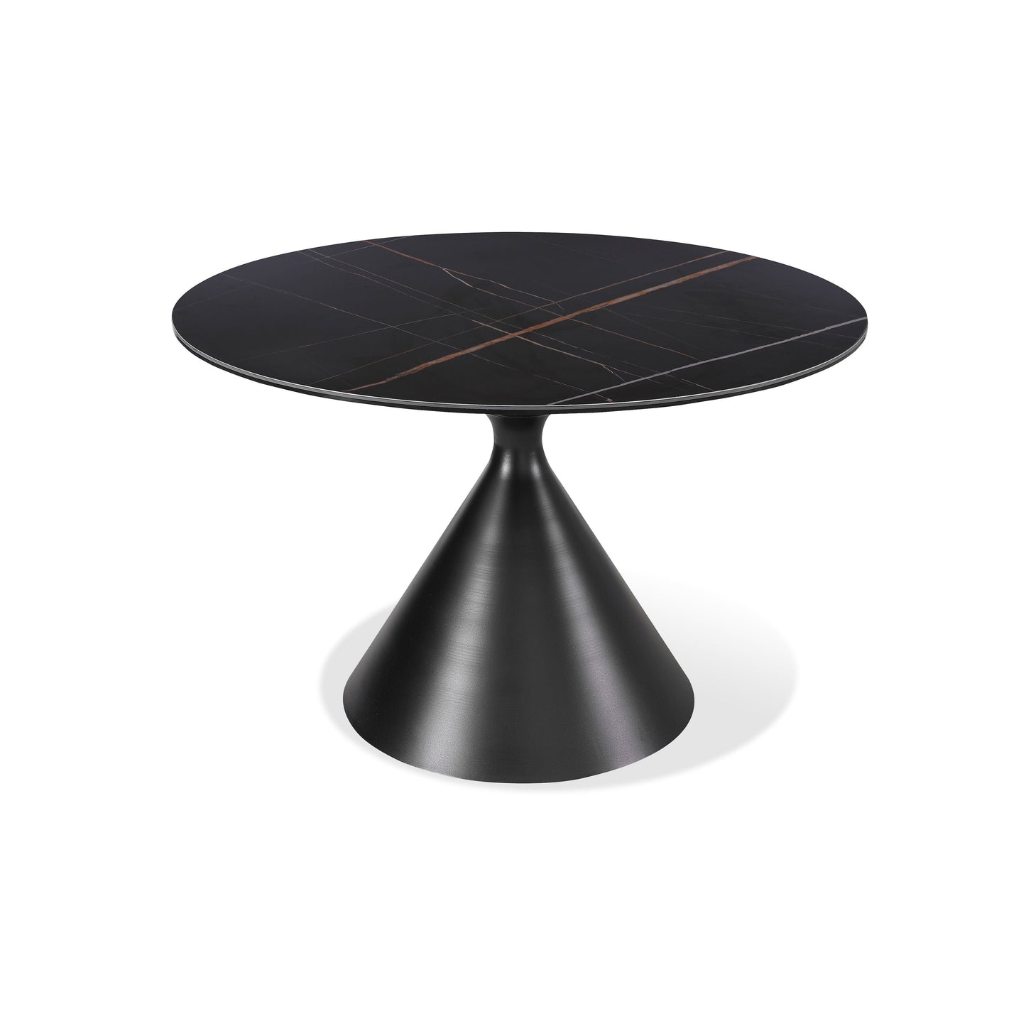 WINSTON STONE TOP METAL BASE ROUND DINING TABLE IN BLACK Trendy Tafeldesign voor de Nieuwe Generatie – Ronde Eettafel met Sintersteen en Metaal