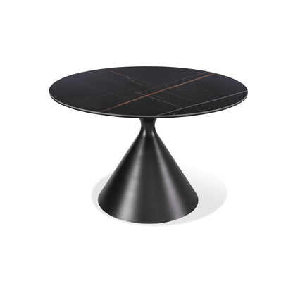 WINSTON STONE TOP METAL BASE ROUND DINING TABLE IN BLACK Trendy Tafeldesign voor de Nieuwe Generatie – Ronde Eettafel met Sintersteen en Metaal