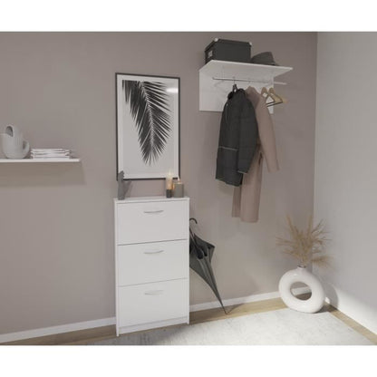 Schoenenkast – 3 kleppen in wit decor – Compact Duits design met ruimte voor 6 paar schoenen