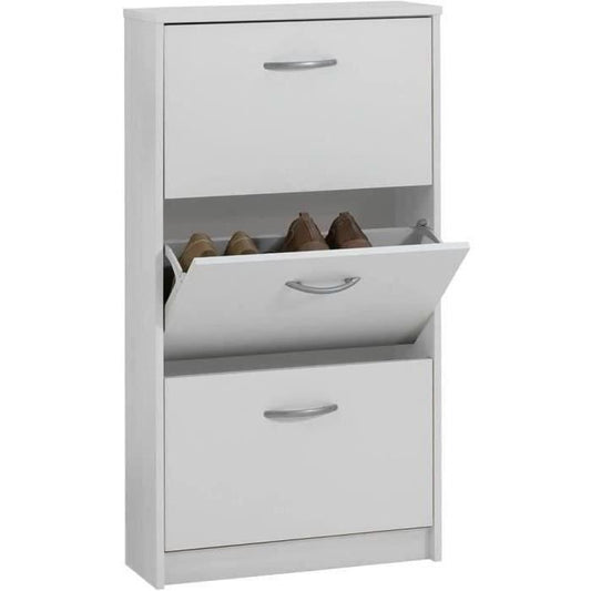 Schoenenkast – 3 kleppen in wit decor – Compact Duits design met ruimte voor 6 paar schoenen