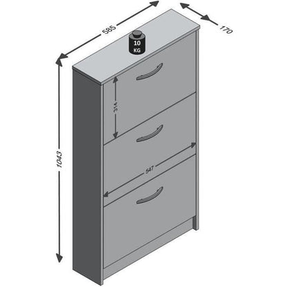 Schoenenkast – 3 kleppen in wit decor – Compact Duits design met ruimte voor 6 paar schoenen