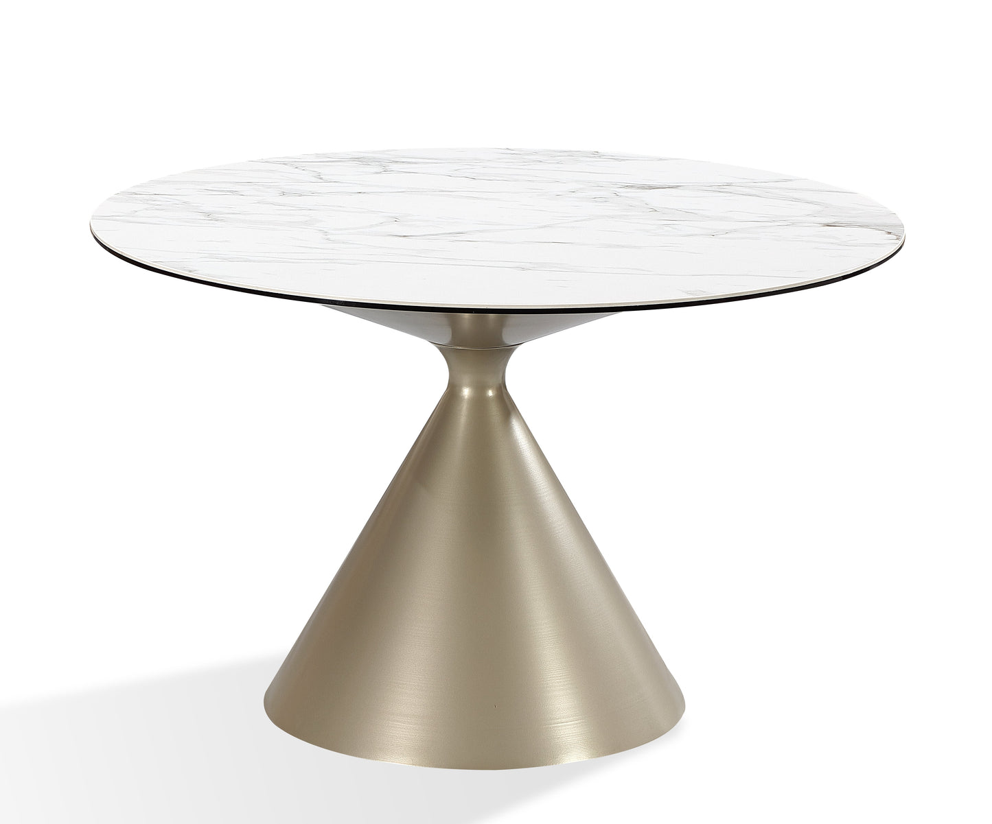WINSTON STONE TOP METAL BASE ROUND DINING TABLE IN OAT MILK AND CHAMPAGNE Modern Tafeldesign met Velvet Luxe – Stijlvolle Eettafel voor de Nieuwe Generatie