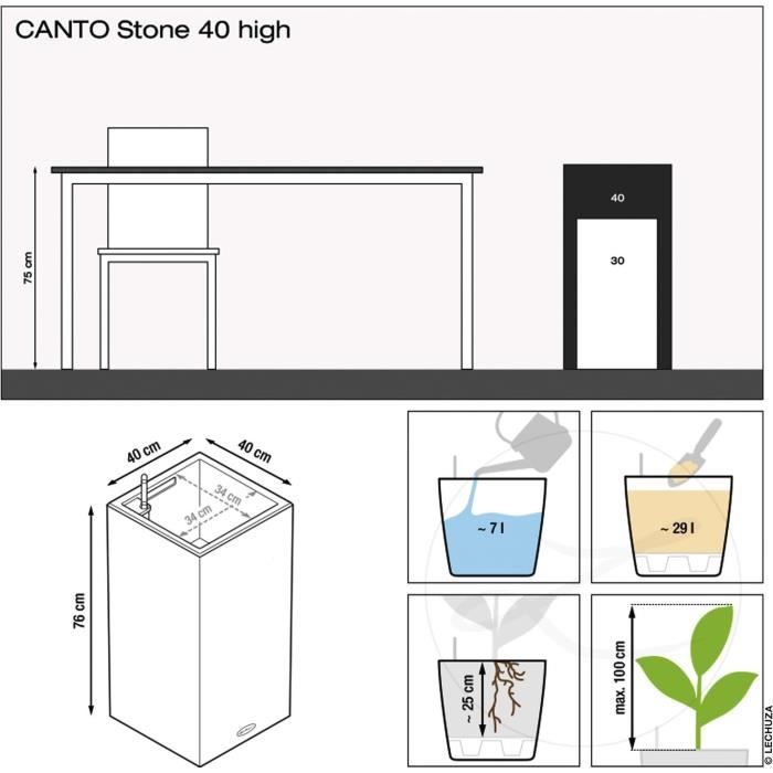 Bloempot - LEC - Canto Stone Column 40 - Weerbestendig - Steengrijs