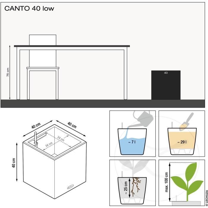 LECHUZA bloembak Canto Color Square 40 ALL-IN-ONE Grijs 13720