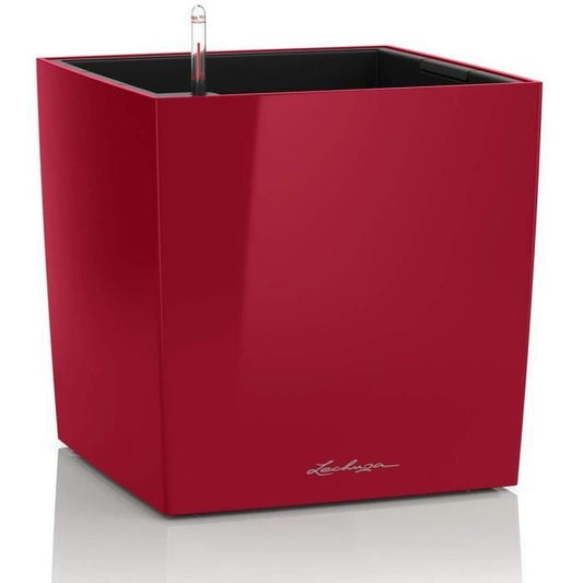 LECHUZA Cube Premium 40 bloempot - volledige set, glanzend scharlakenrood