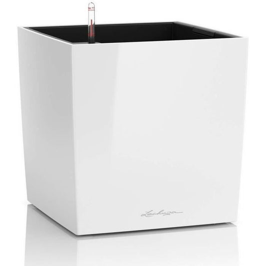 Bloempot - LEC - Cube Premium 50 - glanzend wit - weer- en UV-bestendig